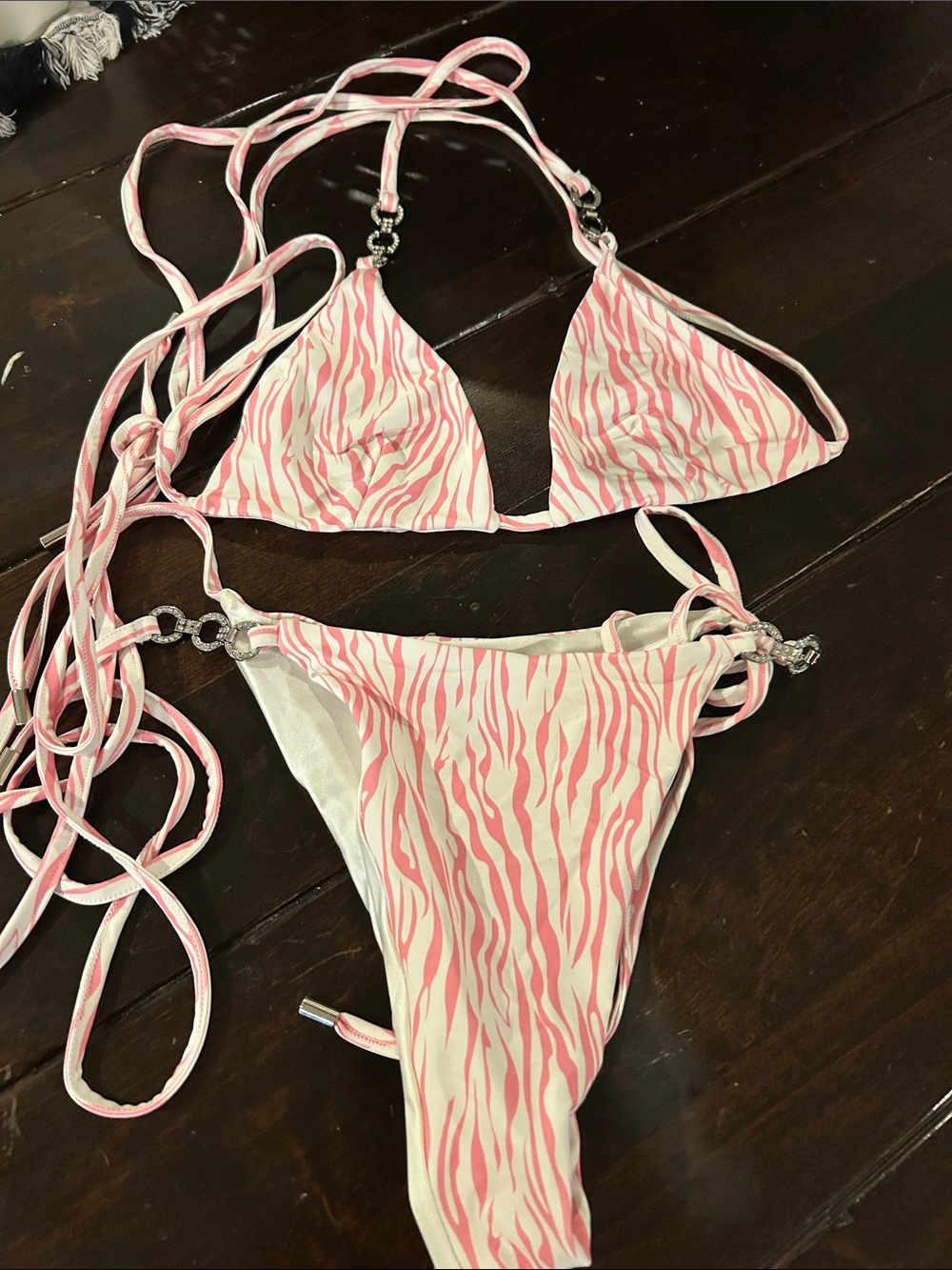 Bedazzled Pink Zebra Print Triangle Bikini Top & Bottom Set
